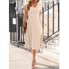 imageHappy Sailed Womens Pleated Midi Dress Summer V Neck Cap Sleeve Slim Fit ALine Cocktail Party DressesOatmeal