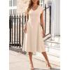 imageHappy Sailed Womens Pleated Midi Dress Summer V Neck Cap Sleeve Slim Fit ALine Cocktail Party DressesOatmeal
