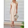 imageHappy Sailed Womens Pleated Midi Dress Summer V Neck Cap Sleeve Slim Fit ALine Cocktail Party DressesOatmeal