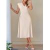 imageHappy Sailed Womens Pleated Midi Dress Summer V Neck Cap Sleeve Slim Fit ALine Cocktail Party DressesOatmeal