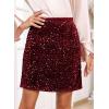 imageHappy Sailed Womens Sequin Skirt Sparkly Stretchy Velvet High Waisted Bodycon Mini Skorts Night Out Glitter SkirtsBurgundy Red