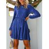 imageHappy Sailed Womens Velvet Dress Fall Fashion Lantern Sleeve High Waist ALine Skater Cocktail Party Dresses with BeltBlue