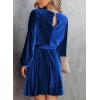imageHappy Sailed Womens Velvet Dress Fall Fashion Lantern Sleeve High Waist ALine Skater Cocktail Party Dresses with BeltBlue