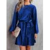 imageHappy Sailed Womens Velvet Dress Fall Fashion Lantern Sleeve High Waist ALine Skater Cocktail Party Dresses with BeltBlue