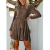 imageHappy Sailed Womens Velvet Dress Fall Fashion Lantern Sleeve High Waist ALine Skater Cocktail Party Dresses with BeltBrown