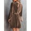 imageHappy Sailed Womens Velvet Dress Fall Fashion Lantern Sleeve High Waist ALine Skater Cocktail Party Dresses with BeltBrown
