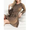 imageHappy Sailed Womens Velvet Dress Fall Fashion Lantern Sleeve High Waist ALine Skater Cocktail Party Dresses with BeltBrown