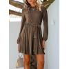 imageHappy Sailed Womens Velvet Dress Fall Fashion Lantern Sleeve High Waist ALine Skater Cocktail Party Dresses with BeltBrown