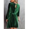 imageHappy Sailed Womens Velvet Dress Fall Fashion Lantern Sleeve High Waist ALine Skater Cocktail Party Dresses with BeltGreen