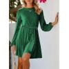 imageHappy Sailed Womens Velvet Dress Fall Fashion Lantern Sleeve High Waist ALine Skater Cocktail Party Dresses with BeltGreen