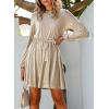 imageHappy Sailed Womens Velvet Dress Fall Fashion Lantern Sleeve High Waist ALine Skater Cocktail Party Dresses with BeltIvory Color