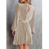 imageHappy Sailed Womens Velvet Dress Fall Fashion Lantern Sleeve High Waist ALine Skater Cocktail Party Dresses with BeltIvory Color
