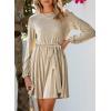 imageHappy Sailed Womens Velvet Dress Fall Fashion Lantern Sleeve High Waist ALine Skater Cocktail Party Dresses with BeltIvory Color