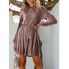 imageHappy Sailed Womens Velvet Dress Fall Fashion Lantern Sleeve High Waist ALine Skater Cocktail Party Dresses with BeltPink