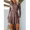 imageHappy Sailed Womens Velvet Dress Fall Fashion Lantern Sleeve High Waist ALine Skater Cocktail Party Dresses with BeltPink