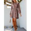 imageHappy Sailed Womens Velvet Dress Fall Fashion Lantern Sleeve High Waist ALine Skater Cocktail Party Dresses with BeltPink