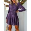 imageHappy Sailed Womens Velvet Dress Fall Fashion Lantern Sleeve High Waist ALine Skater Cocktail Party Dresses with BeltPurple