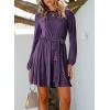 imageHappy Sailed Womens Velvet Dress Fall Fashion Lantern Sleeve High Waist ALine Skater Cocktail Party Dresses with BeltPurple