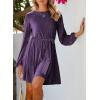imageHappy Sailed Womens Velvet Dress Fall Fashion Lantern Sleeve High Waist ALine Skater Cocktail Party Dresses with BeltPurple
