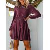 imageHappy Sailed Womens Velvet Dress Fall Fashion Lantern Sleeve High Waist ALine Skater Cocktail Party Dresses with BeltRed