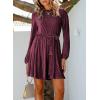imageHappy Sailed Womens Velvet Dress Fall Fashion Lantern Sleeve High Waist ALine Skater Cocktail Party Dresses with BeltRed