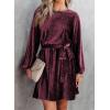 imageHappy Sailed Womens Velvet Dress Fall Fashion Lantern Sleeve High Waist ALine Skater Cocktail Party Dresses with BeltRed