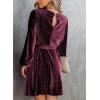 imageHappy Sailed Womens Velvet Dress Fall Fashion Lantern Sleeve High Waist ALine Skater Cocktail Party Dresses with BeltRed
