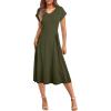 imageHappy Sailed Womens Pleated Midi Dress Summer V Neck Cap Sleeve Slim Fit ALine Cocktail Party DressesJungle Green