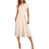 imageHappy Sailed Womens Pleated Midi Dress Summer V Neck Cap Sleeve Slim Fit ALine Cocktail Party DressesOatmeal