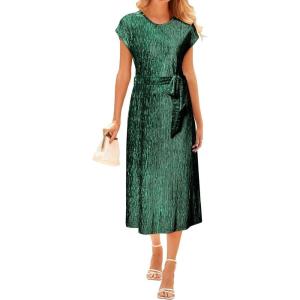 imageHappy Sailed Winter Fall Sleeveless Crewneck Velvet Cocktail Dress Party Midi Dresses with PocketsDark Green