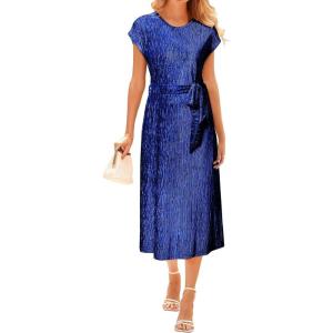 imageHappy Sailed Winter Fall Sleeveless Crewneck Velvet Cocktail Dress Party Midi Dresses with PocketsRoyal Blue