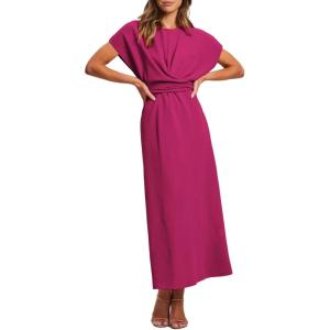 imageHappy Sailed Womens Formal Dress 2025 Trendy Elegant Batwing Sleeve Front Wrap Tie Waist Long Maxi Cocktail Party DressesRose Red