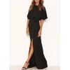 imageHappy Sailed Womens Formal Dress Batwing Sleeve Waist Belted High Slit Long Maxi Party Dresses Evening GownBlack