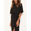 imageHappy Sailed Womens Formal Dress Batwing Sleeve Waist Belted High Slit Long Maxi Party Dresses Evening GownBlack