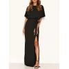 imageHappy Sailed Womens Formal Dress Batwing Sleeve Waist Belted High Slit Long Maxi Party Dresses Evening GownBlack