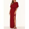 imageHappy Sailed Womens Formal Dress Batwing Sleeve Waist Belted High Slit Long Maxi Party Dresses Evening GownRed 1