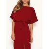 imageHappy Sailed Womens Formal Dress Batwing Sleeve Waist Belted High Slit Long Maxi Party Dresses Evening GownRed 1