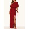 imageHappy Sailed Womens Formal Dress Batwing Sleeve Waist Belted High Slit Long Maxi Party Dresses Evening GownRed 1