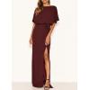 imageHappy Sailed Womens Formal Dress Batwing Sleeve Waist Belted High Slit Long Maxi Party Dresses Evening GownRed