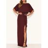 imageHappy Sailed Womens Formal Dress Batwing Sleeve Waist Belted High Slit Long Maxi Party Dresses Evening GownRed