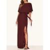 imageHappy Sailed Womens Formal Dress Batwing Sleeve Waist Belted High Slit Long Maxi Party Dresses Evening GownRed