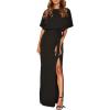 imageHappy Sailed Womens Batwing Sleeve Tie Waist Long Maxi Dress Side Split Formal Party Dresses Evening Gown Black Large