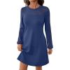 imageHappy Sailed Womens Cocktail Dresses Lace Crochet Long Sleeve Side Button A Line Shift Dress with Pockets Trendy Fall 2025Navy Blue