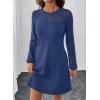 imageHappy Sailed Womens Cocktail Dresses Lace Crochet Long Sleeve Side Button A Line Shift Dress with Pockets Trendy Fall 2025Navy Blue