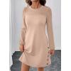 imageHappy Sailed Womens Cocktail Dresses Lace Crochet Long Sleeve Side Button A Line Shift Dress with Pockets Trendy Fall 2025Oatmeal