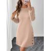 imageHappy Sailed Womens Cocktail Dresses Lace Crochet Long Sleeve Side Button A Line Shift Dress with Pockets Trendy Fall 2025Oatmeal