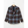 imageHappy Sailed Womens Plaid Blazer Classic Lapel Collar Double Breasted Open Front Blazers Jackets Work Suit with PocketsBlue