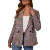 imageHappy Sailed Womens Plaid Blazer Classic Lapel Collar Double Breasted Open Front Blazers Jackets Work Suit with PocketsDark Khaki