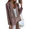 imageHappy Sailed Womens Plaid Blazer Classic Lapel Collar Double Breasted Open Front Blazers Jackets Work Suit with PocketsDark Khaki