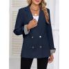 imageHappy Sailed Womens Plaid Cuff Blazers Double Breasted Open Front Business Casual Office Blazer Jackets Work OutfitsNavy Blue